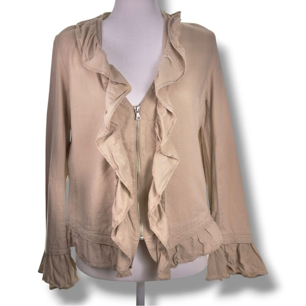 New York & Company Tan Linen Blend Ruffle Blazer